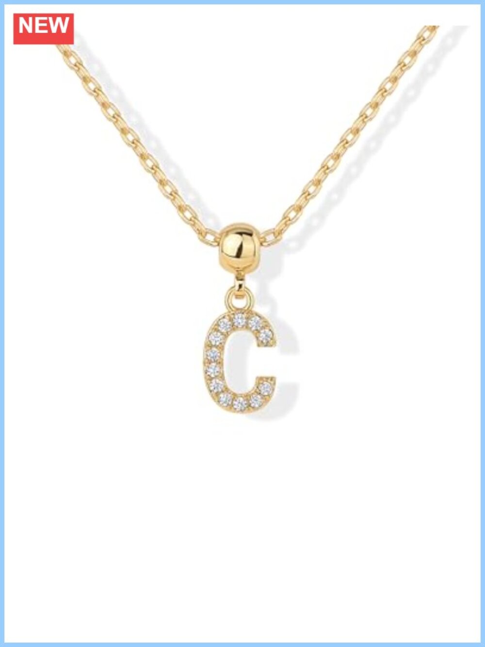 14K Gold Plated Initial Pendant Necklace with CZ C Charm